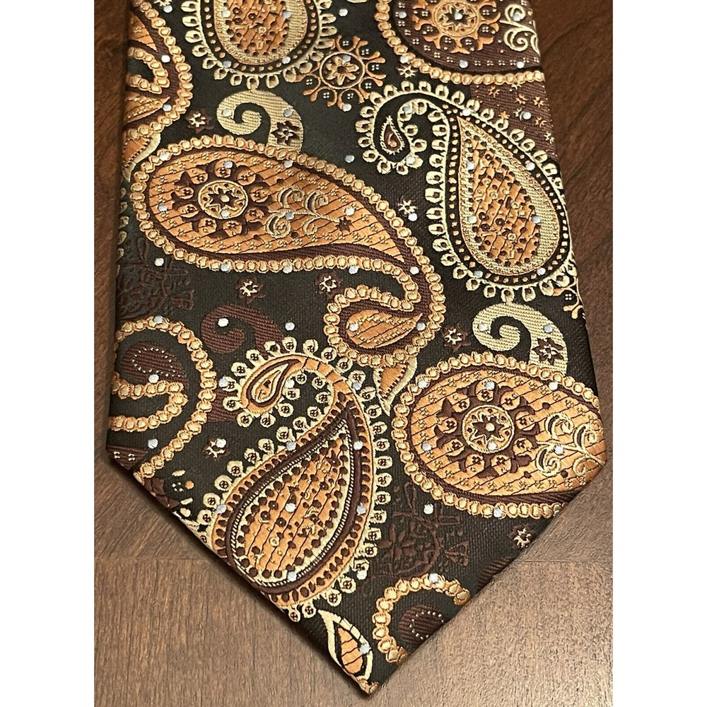 Manzini Neckwear Collection Orange Brown Polyester Men’s Neck Tie Made In China